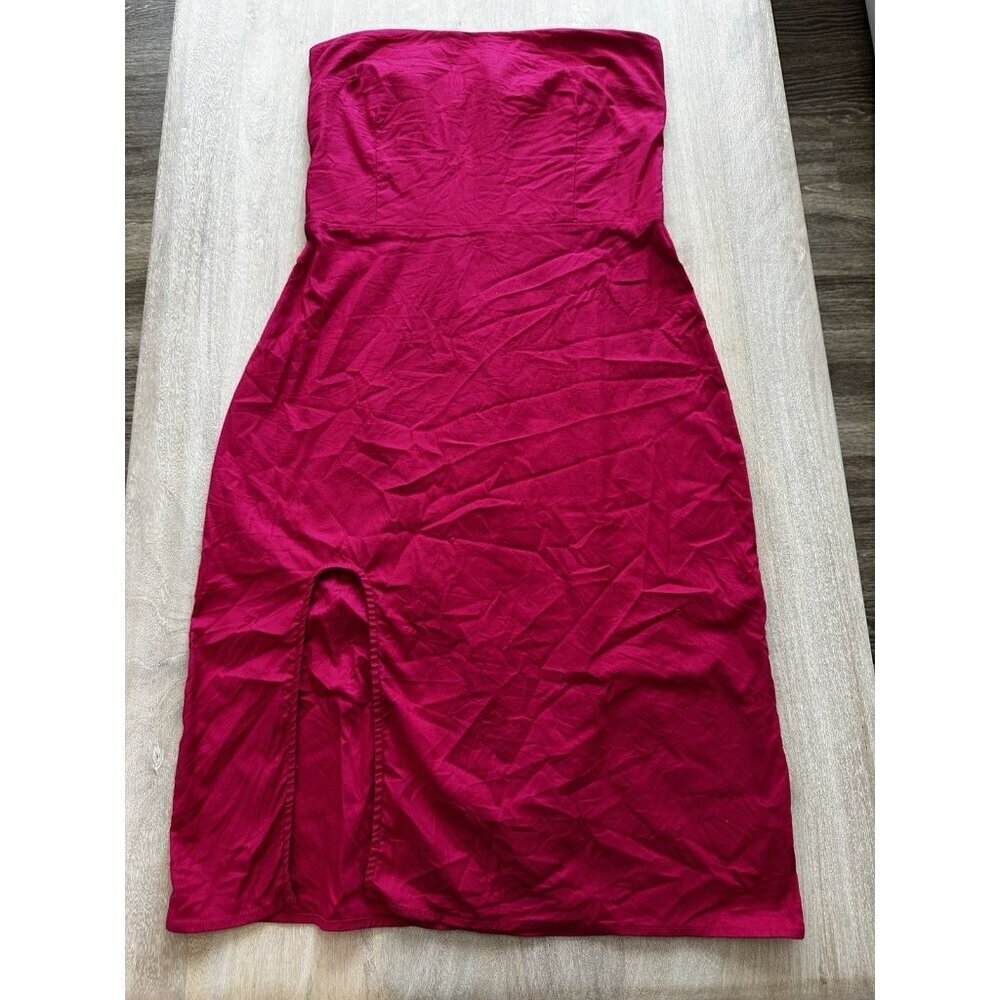 Reformation Strapless Hot Pink Midi Dress Slit Size 8 Going Out